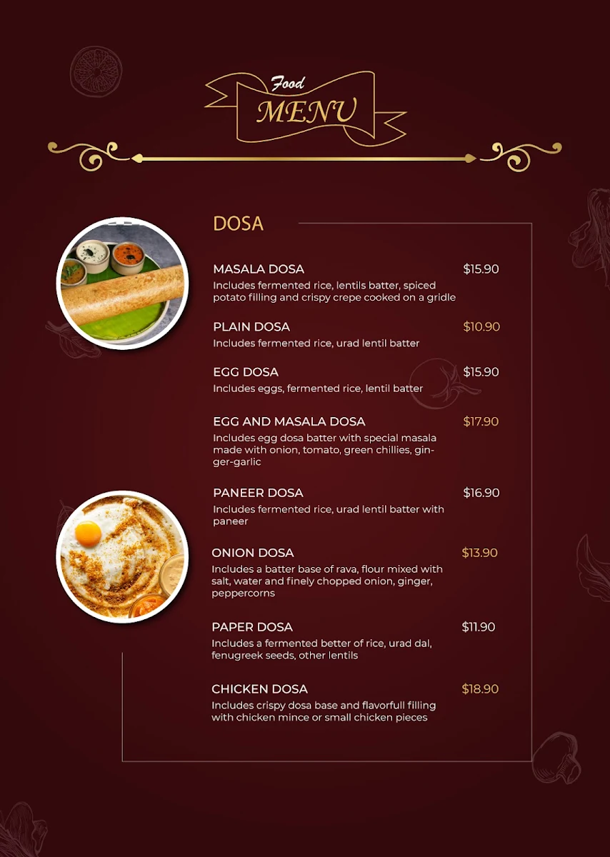 Menu, New Thousands Spices Restaurant