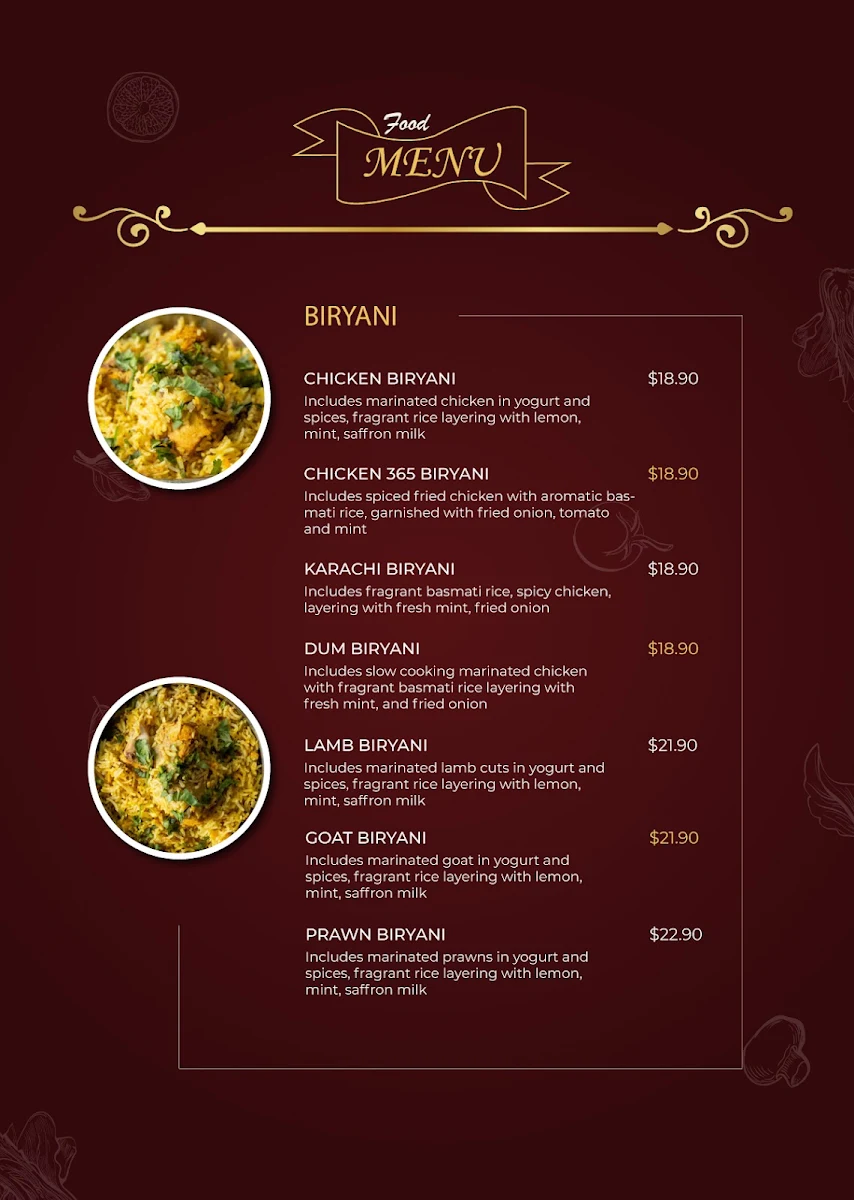 Menu, New Thousands Spices Restaurant
