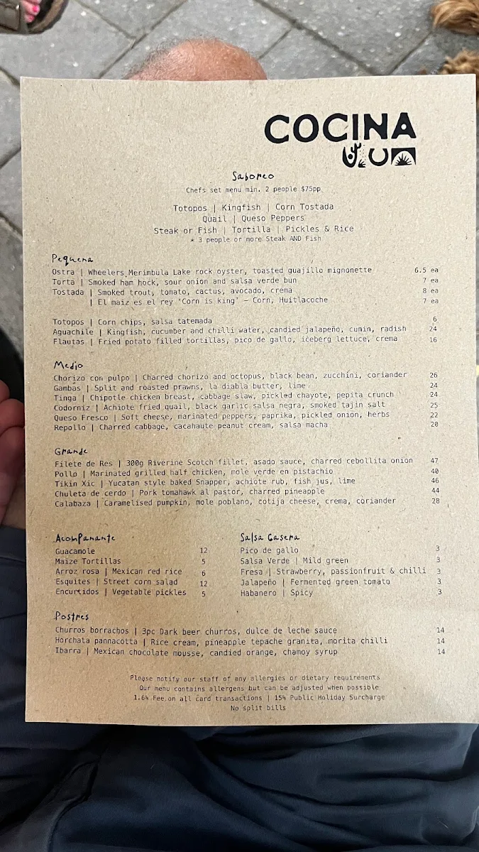 Menu, Cocina