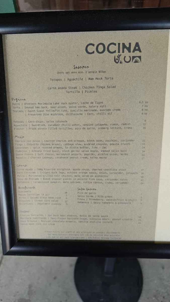Menu, Cocina