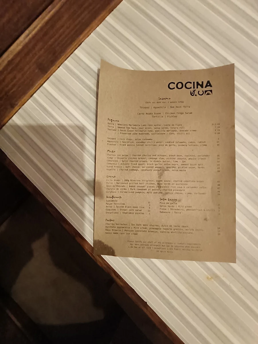 Menu, Cocina