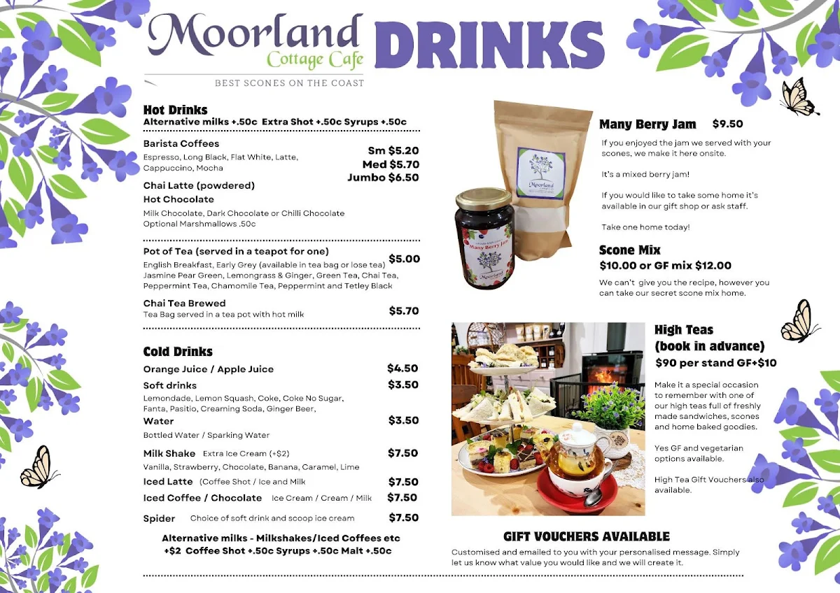 Menu, Moorland Cottage Cafe - Best Scones On The Coast