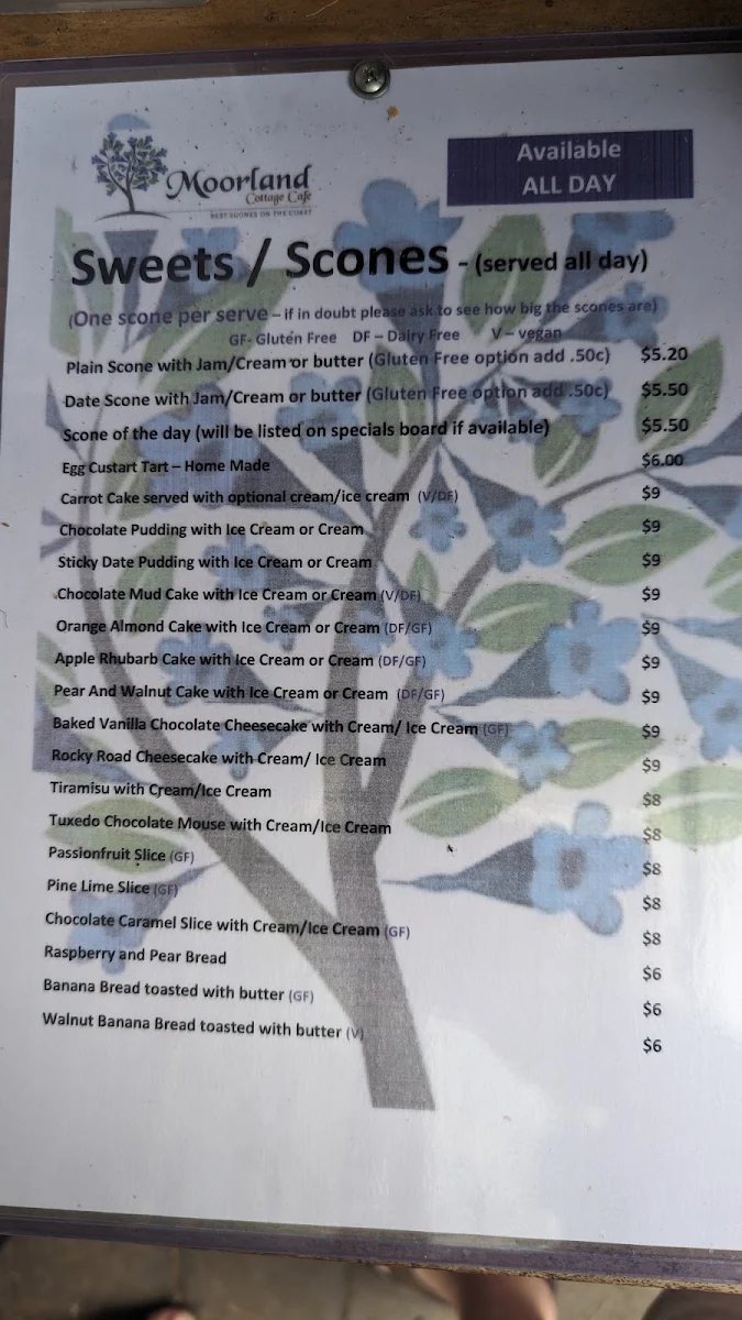 Menu, Moorland Cottage Cafe - Best Scones On The Coast