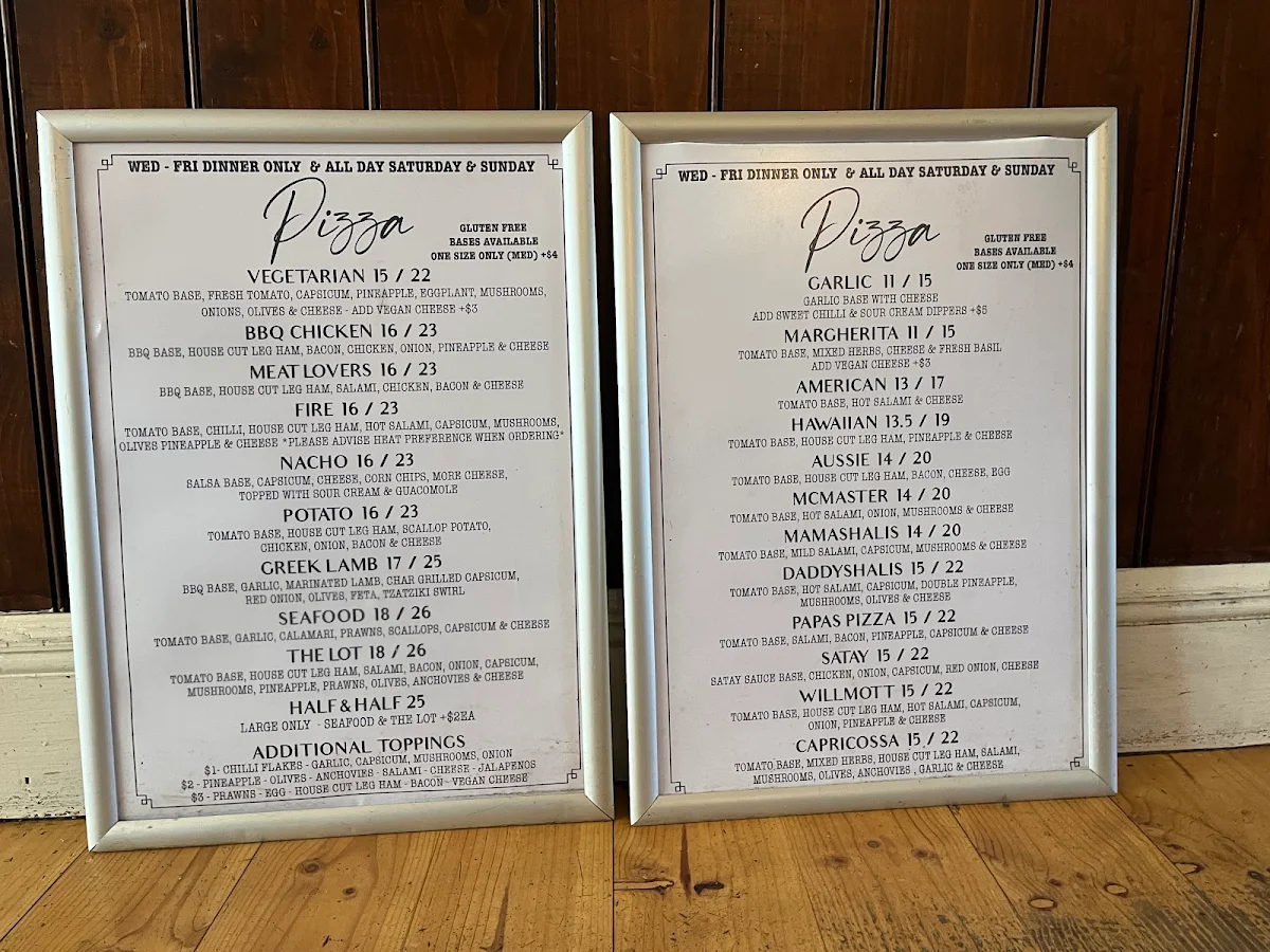 Menu, The Greendale Pub