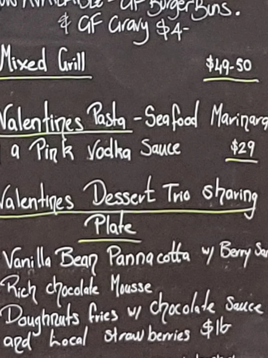 Menu, The Greendale Pub