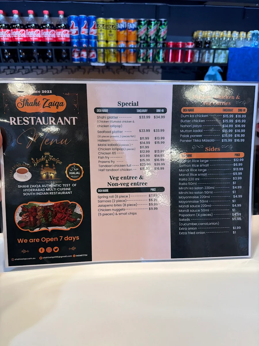 Menu, Shahi Zaiqa Mandi & biryani salisbury