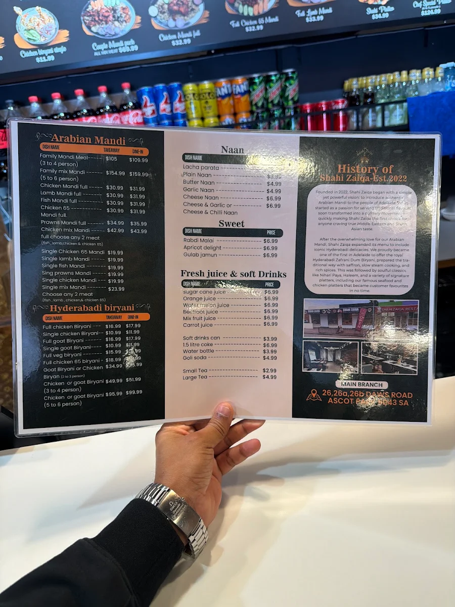Menu, Shahi Zaiqa Mandi & biryani salisbury