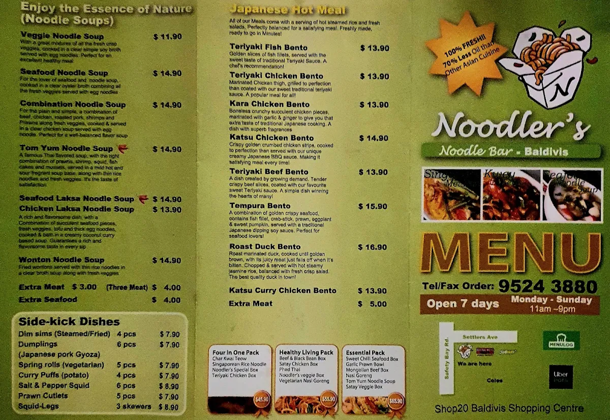 Menu, Noodler’s Noodle Bar