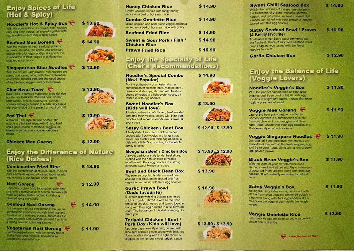 Menu, Noodler’s Noodle Bar