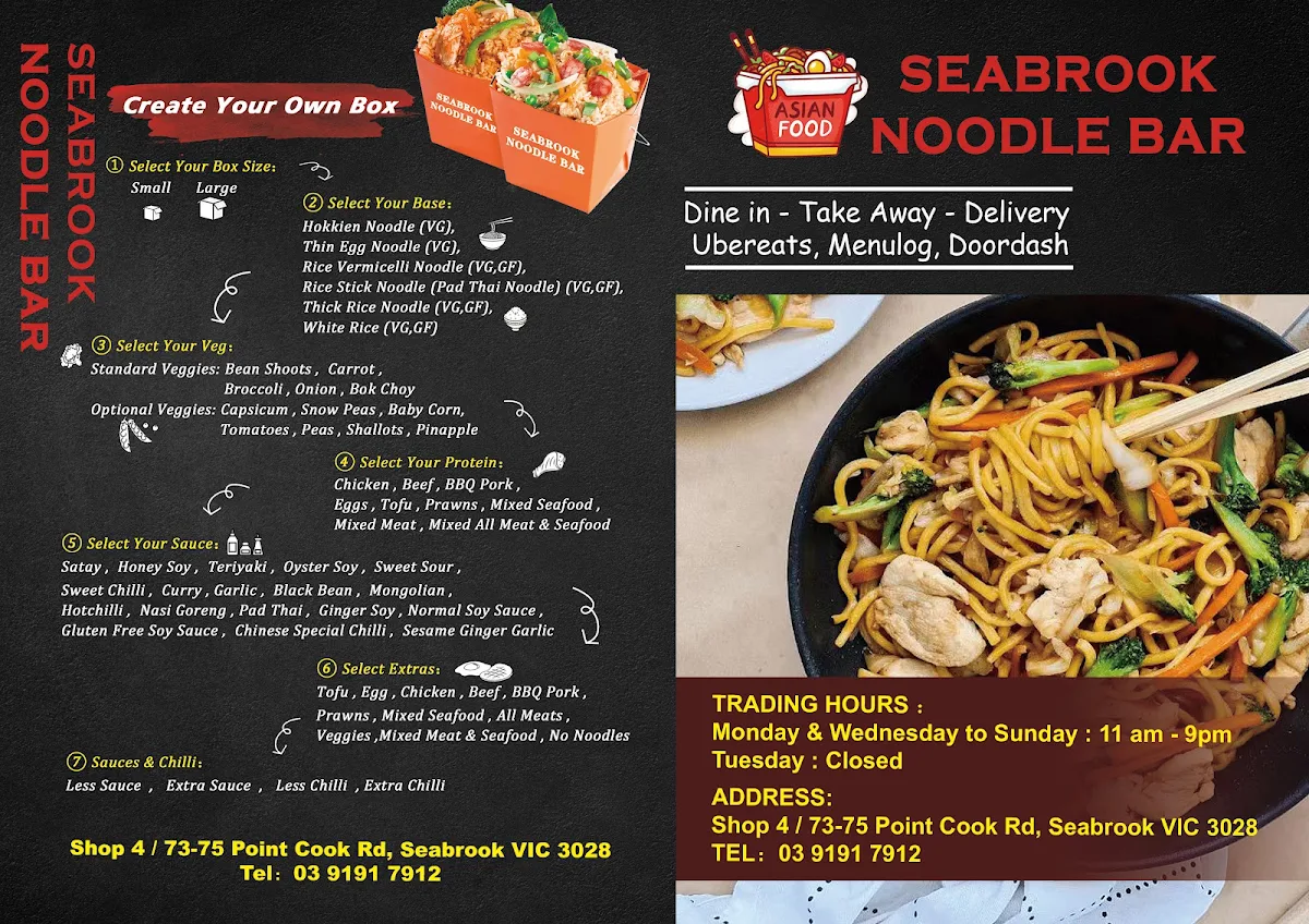 Menu, Seabrook Noodle Bar