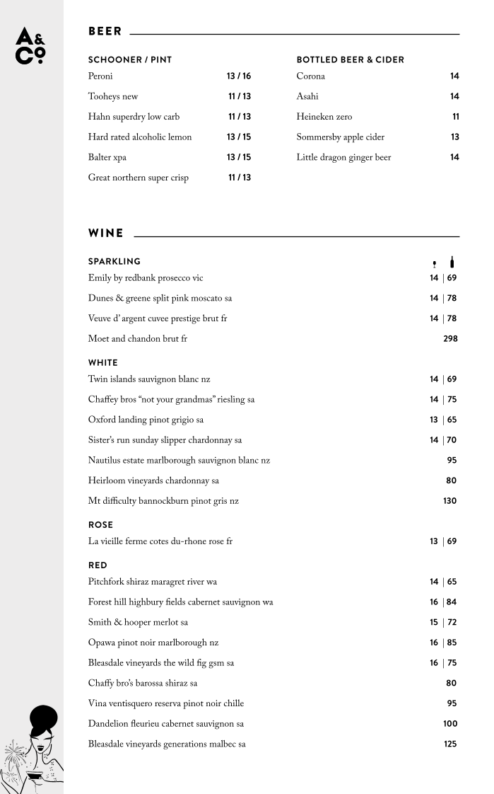 Menu, ALEX&Co. Restaurant & Bar Parramatta