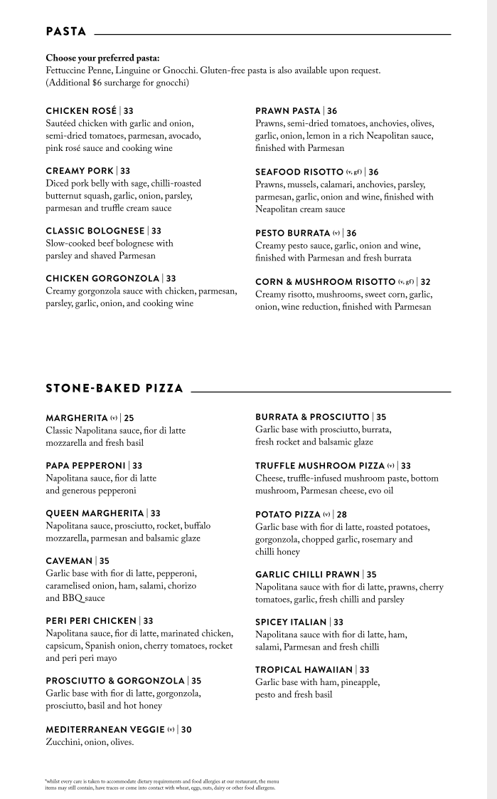 Menu, ALEX&Co. Restaurant & Bar Parramatta