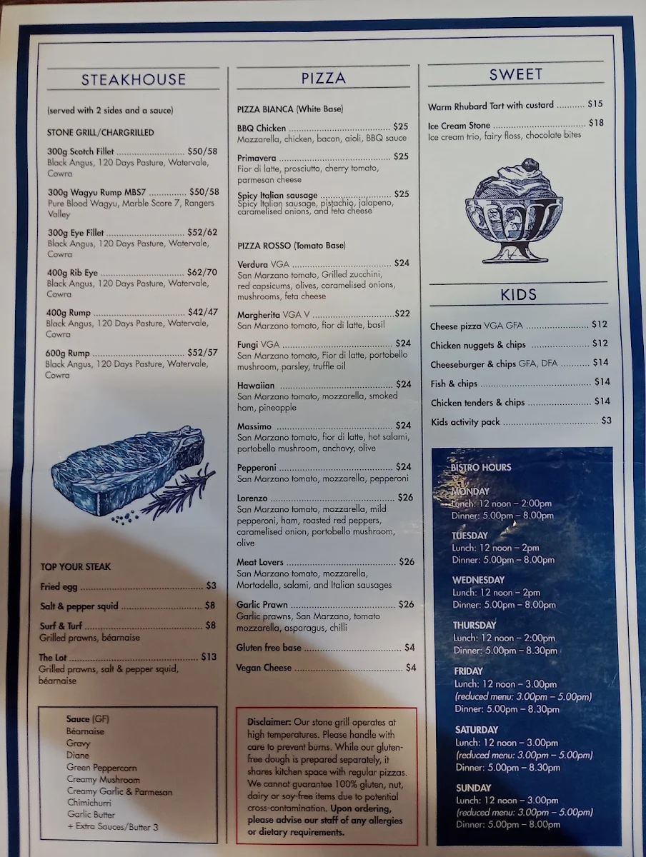 Menu, EAGLE HAWK HOTEL