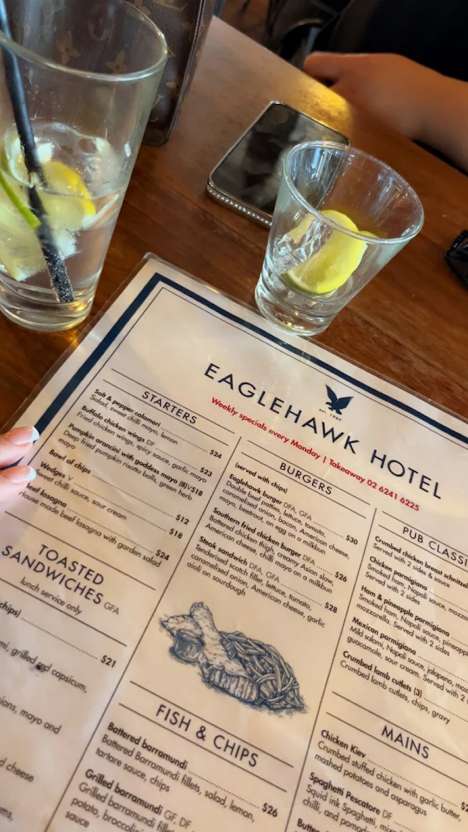 Menu, EAGLE HAWK HOTEL