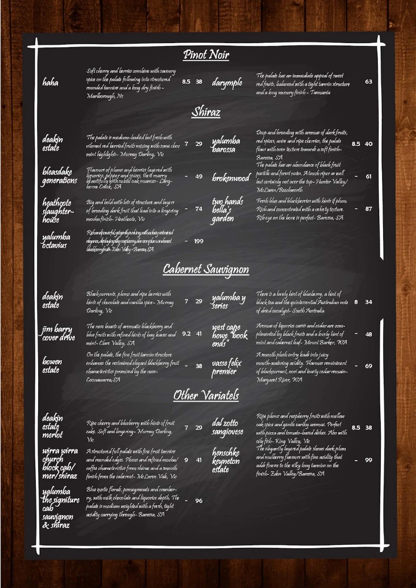 Menu, The Deck Steakhouse