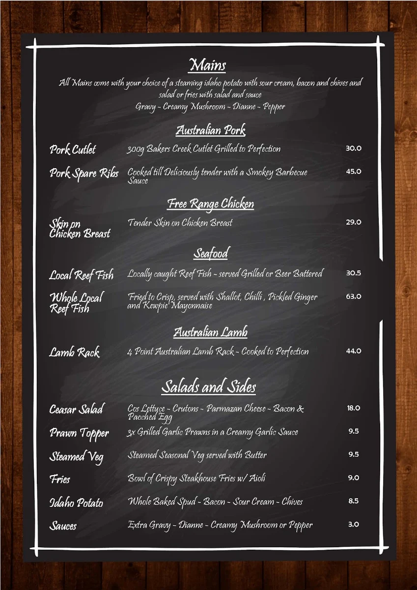 Menu, The Deck Steakhouse