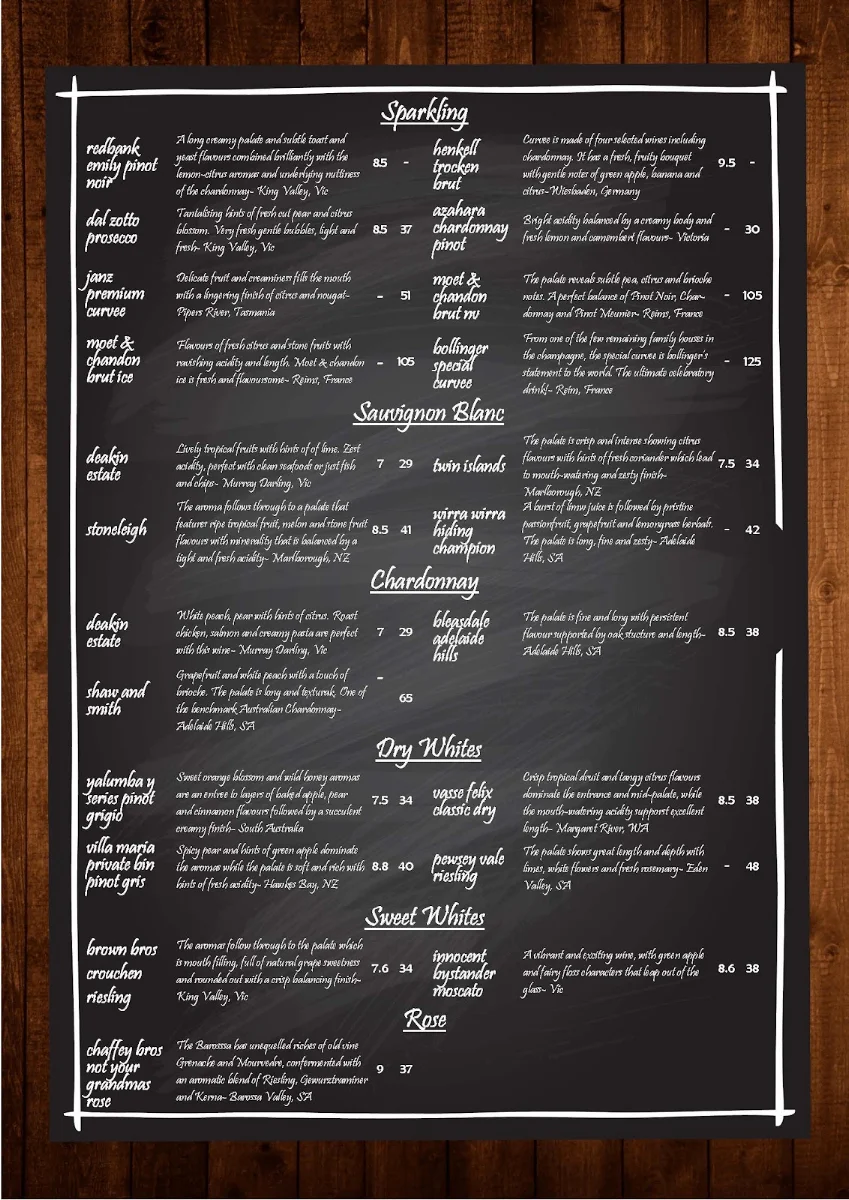 Menu, The Deck Steakhouse