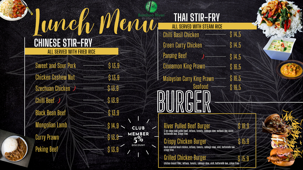 Menu, Bamboo River Sussex Inlet