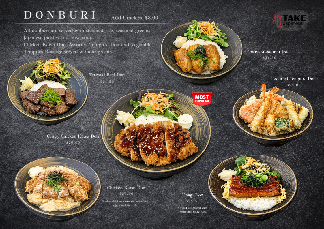 Menu, TAKE Japanese Restaurant