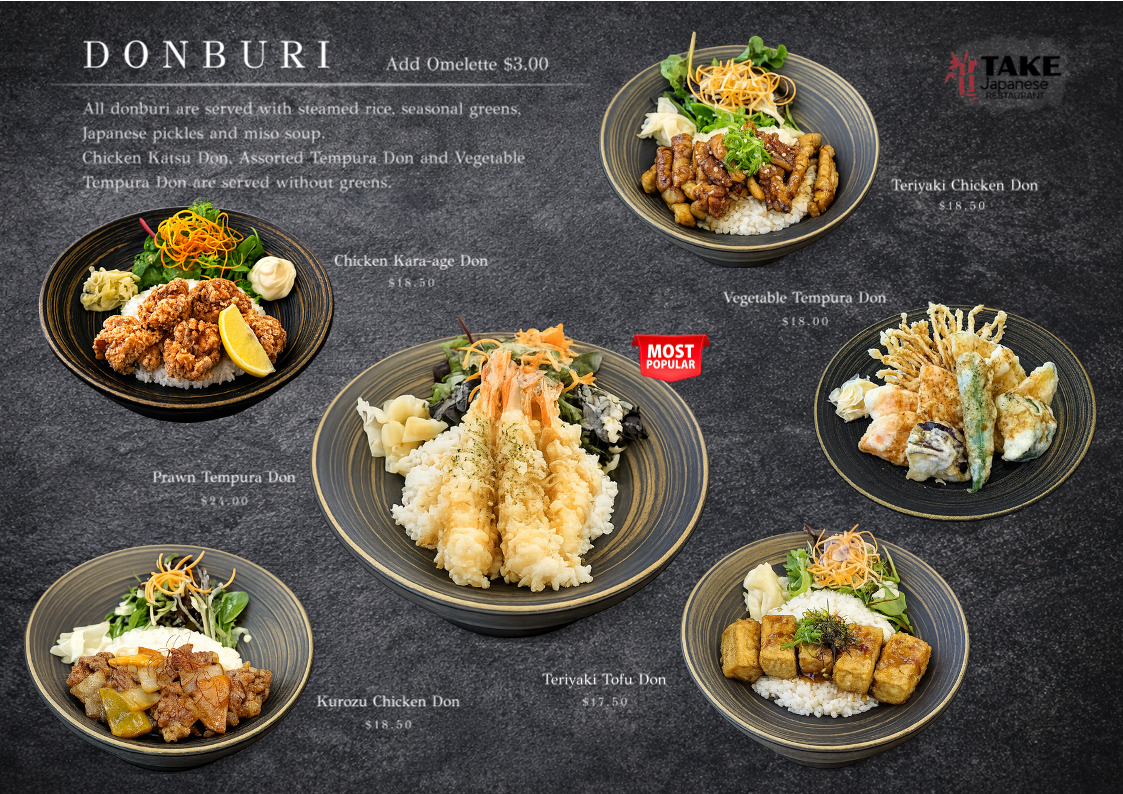 Menu, TAKE Japanese Restaurant