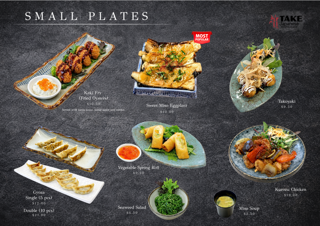 Menu, TAKE Japanese Restaurant