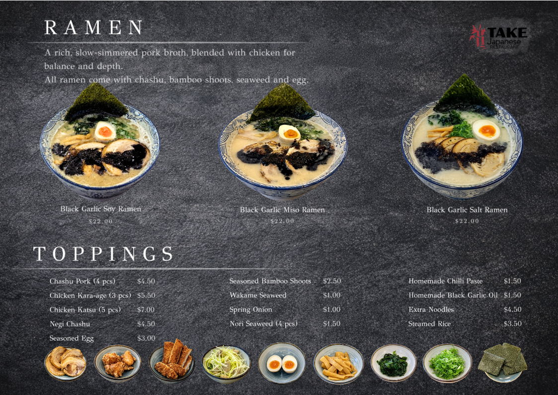 Menu, TAKE Japanese Restaurant