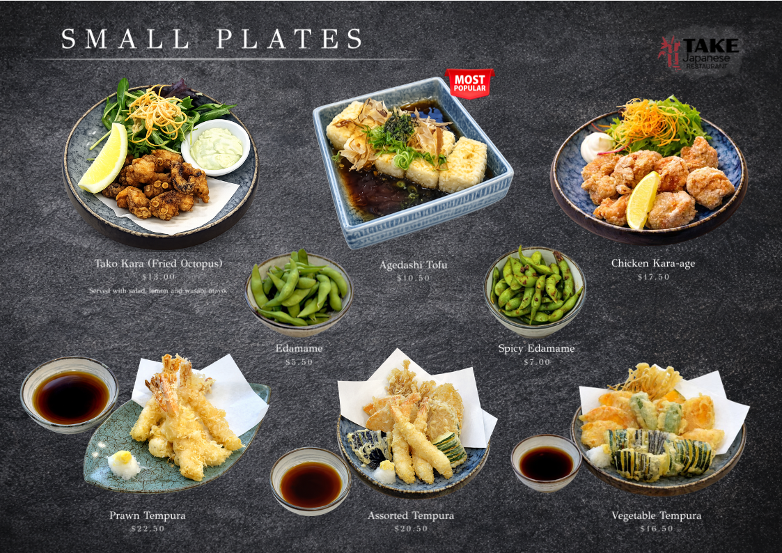 Menu, TAKE Japanese Restaurant
