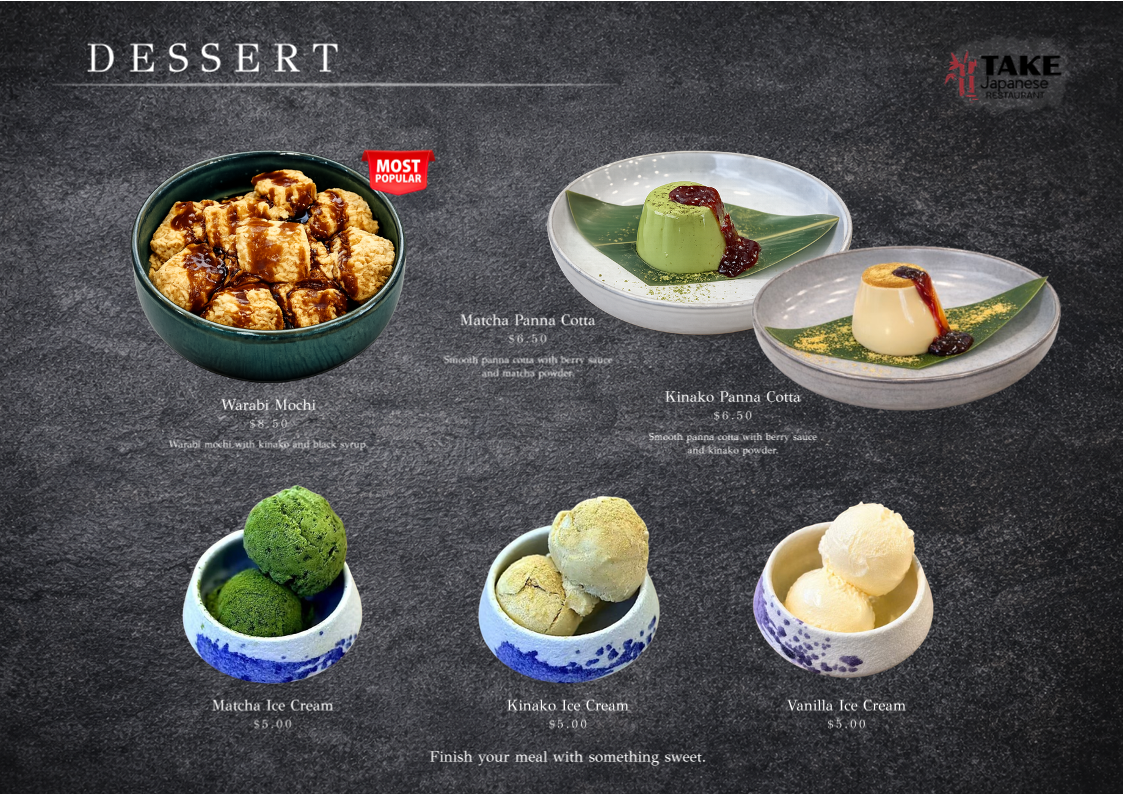 Menu, TAKE Japanese Restaurant