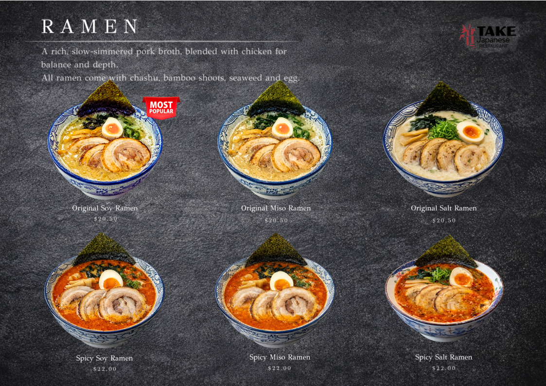 Menu, TAKE Japanese Restaurant