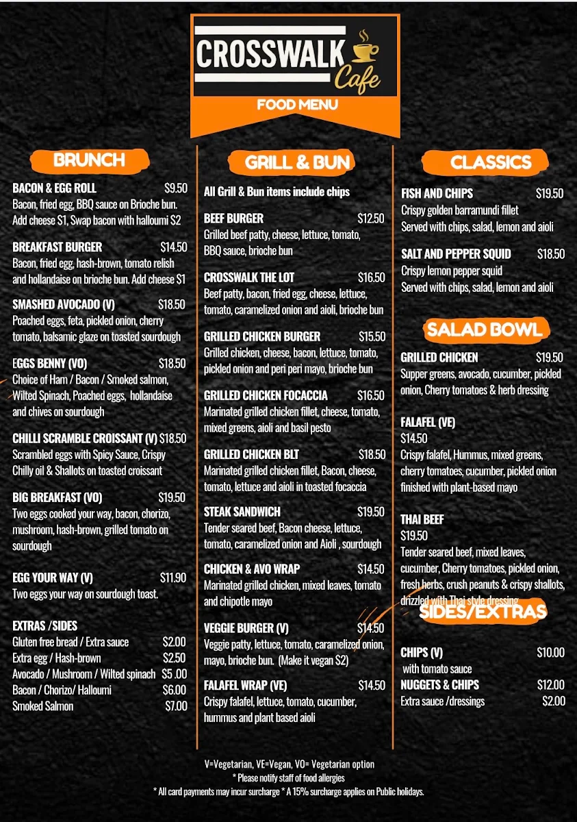Menu, Crosswalk cafe