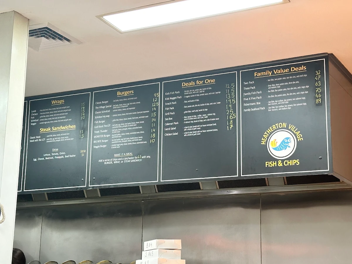 Menu, Heatherton Village Fish & Chips