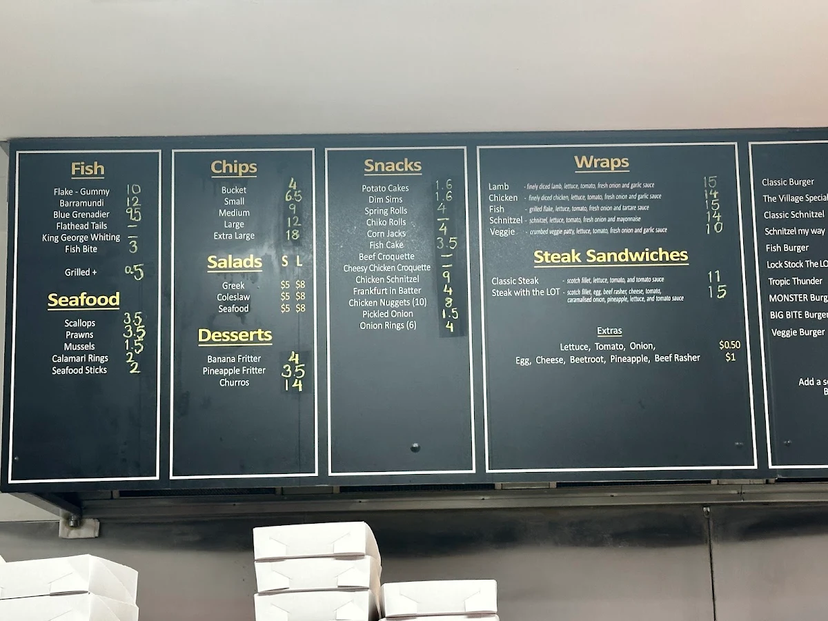 Menu, Heatherton Village Fish & Chips