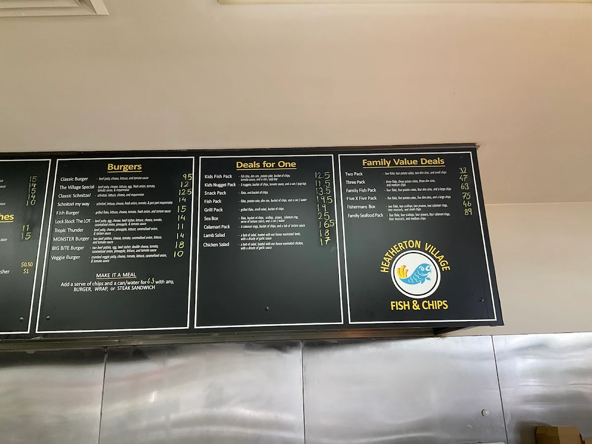 Menu, Heatherton Village Fish & Chips