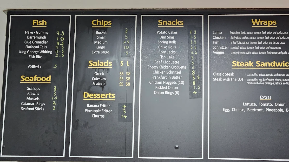 Menu, Heatherton Village Fish & Chips