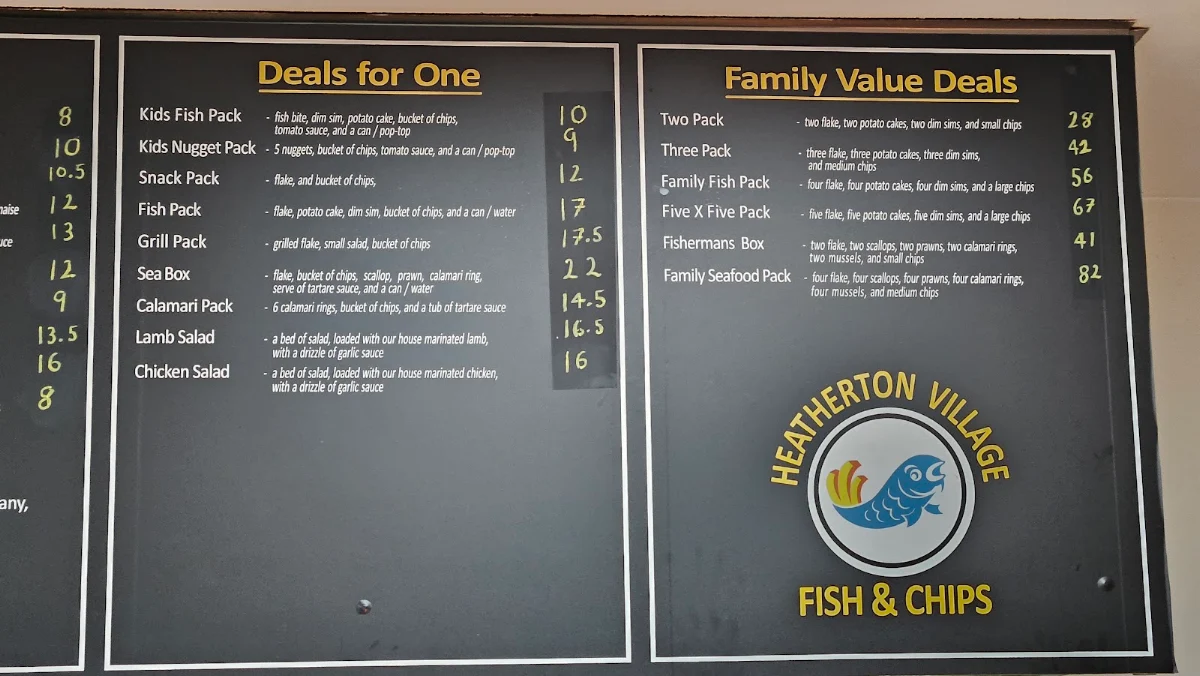 Menu, Heatherton Village Fish & Chips