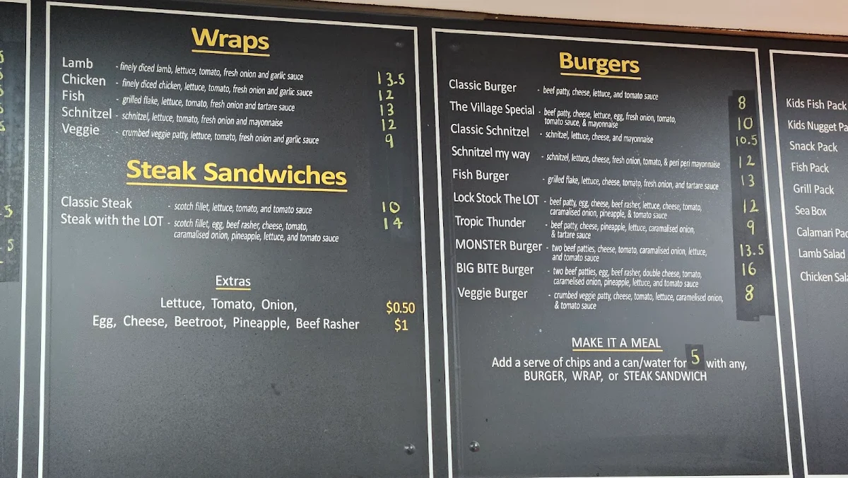 Menu, Heatherton Village Fish & Chips