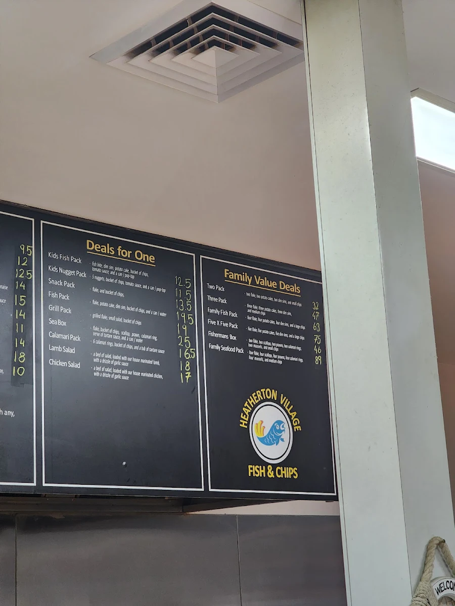 Menu, Heatherton Village Fish & Chips