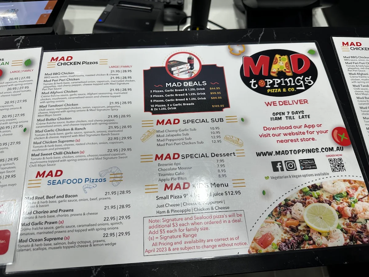 Menu, Mad Toppings Gordon
