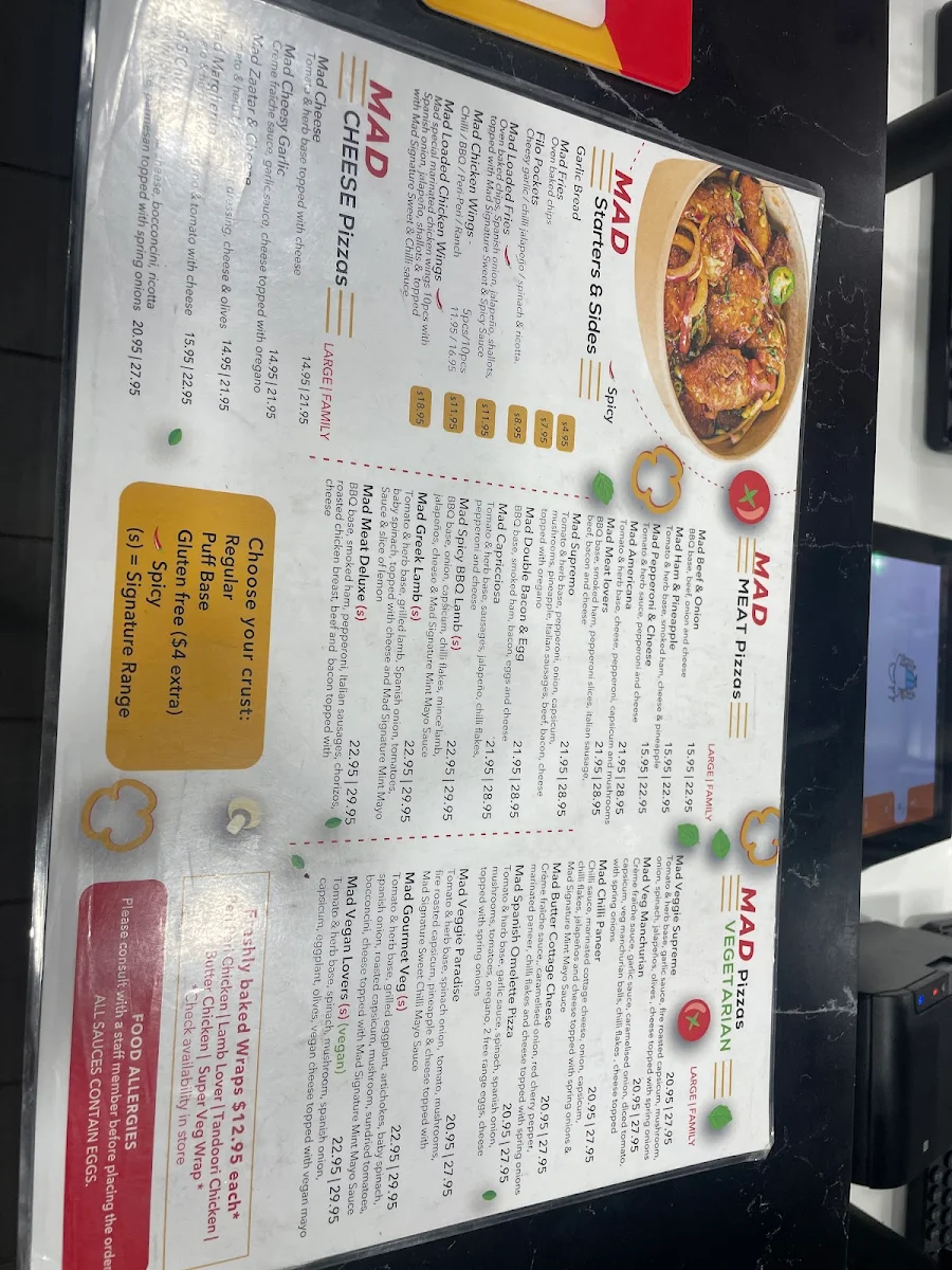 Menu, Mad Toppings Gordon