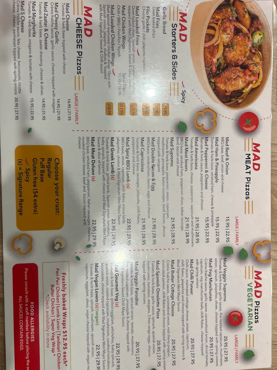 Menu, Mad Toppings Gordon