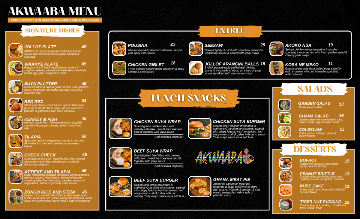 Menu, Akwaaba Restaurant & Bar