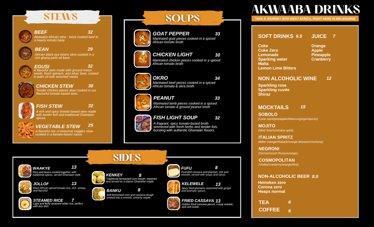 Menu, Akwaaba Restaurant & Bar