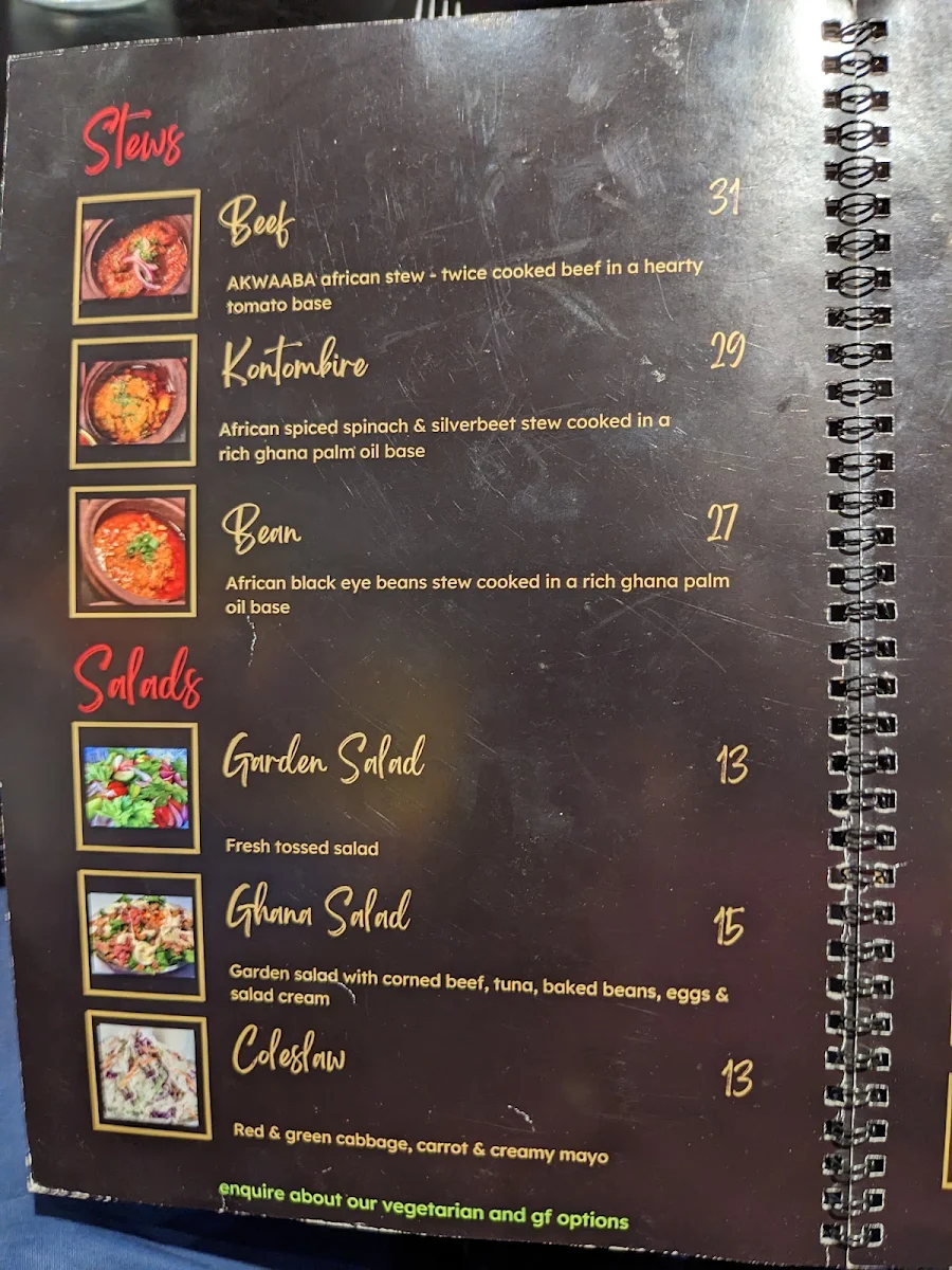 Menu, Akwaaba Restaurant & Bar