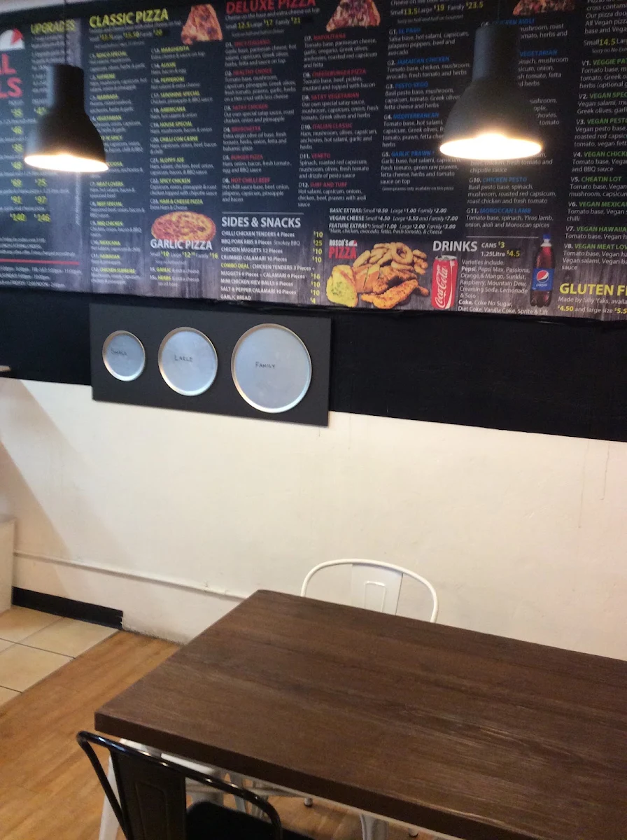 Menu, Rosco's Pizza