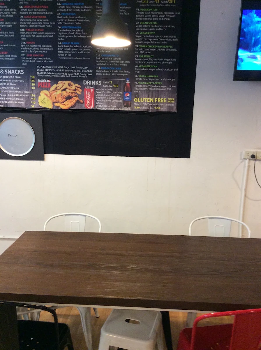 Menu, Rosco's Pizza
