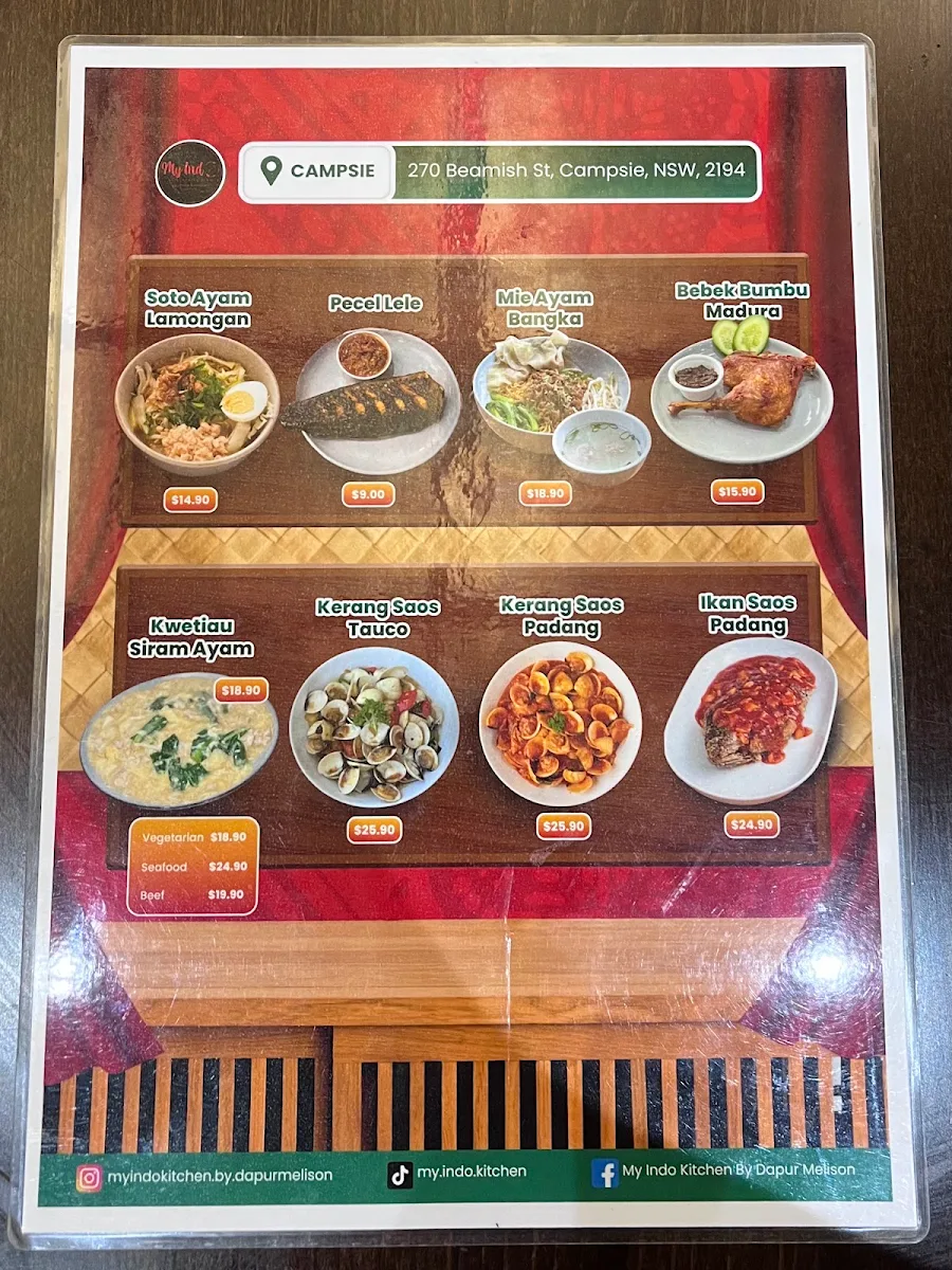 Menu, My Indo Kitchen Campsie
