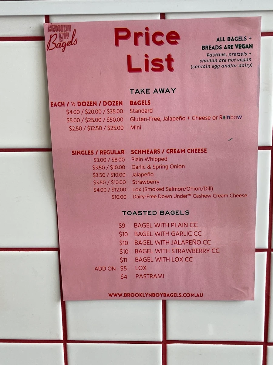 Menu, Brooklyn Boy Bagels