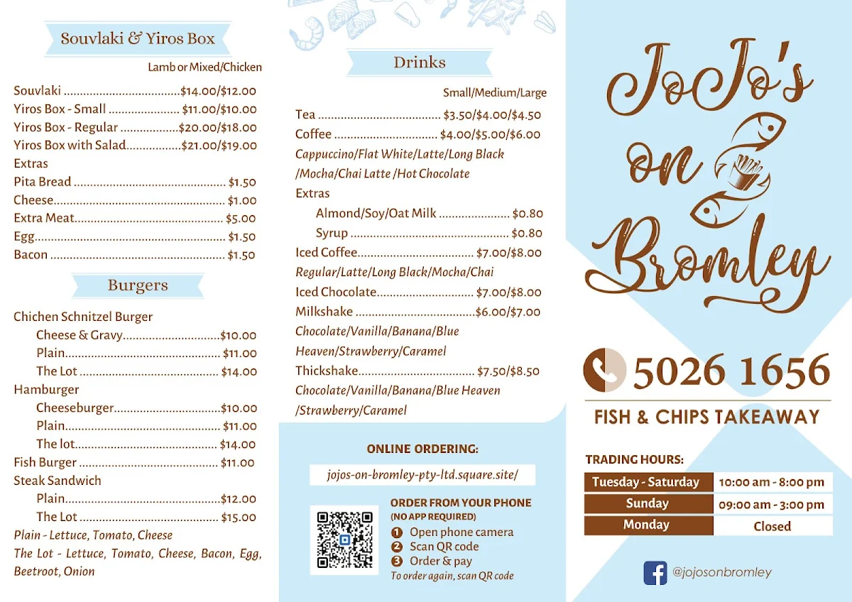 Menu, Jojo's on Bromley