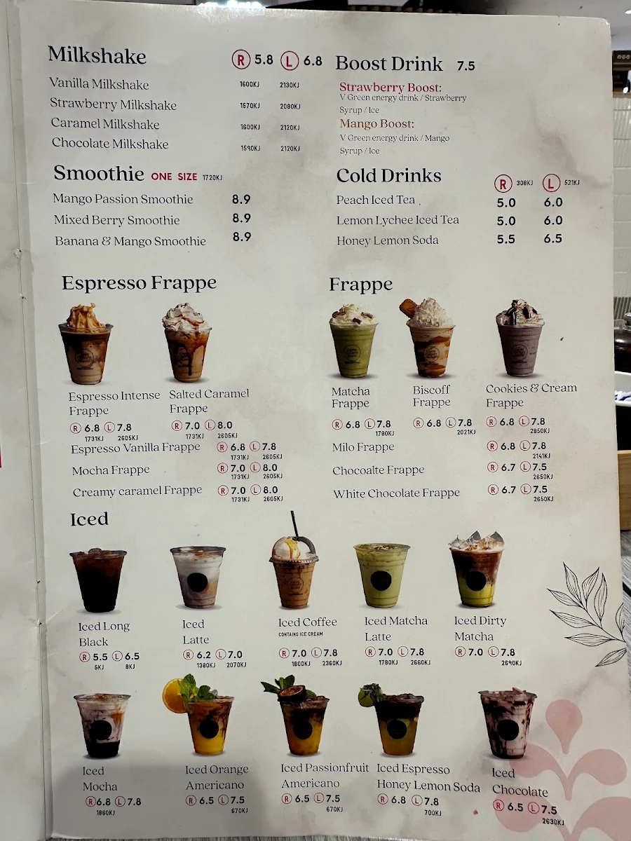 Menu, Caffe Cherry Beans