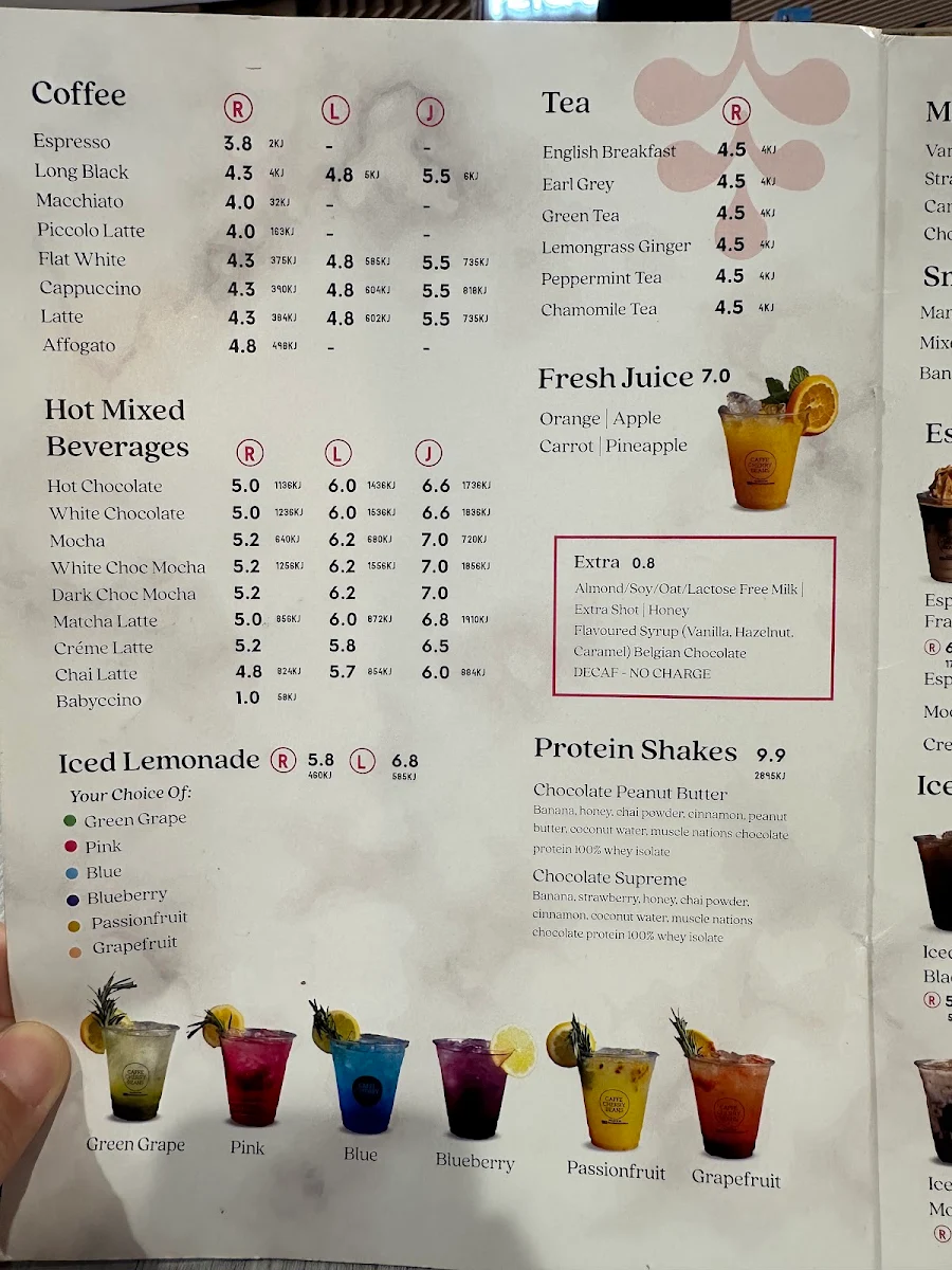 Menu, Caffe Cherry Beans